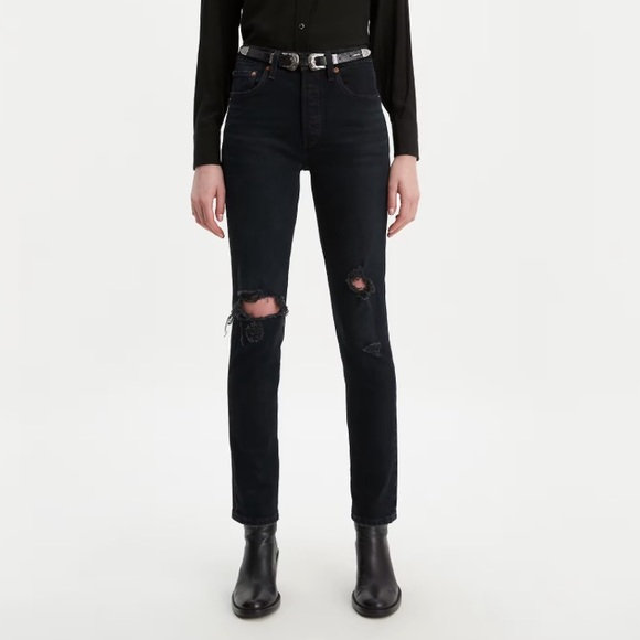 LIKE NEW! Levi’s 501 Skinny with Knee Rips - Wild Bunch Black - Picture 5 of 16